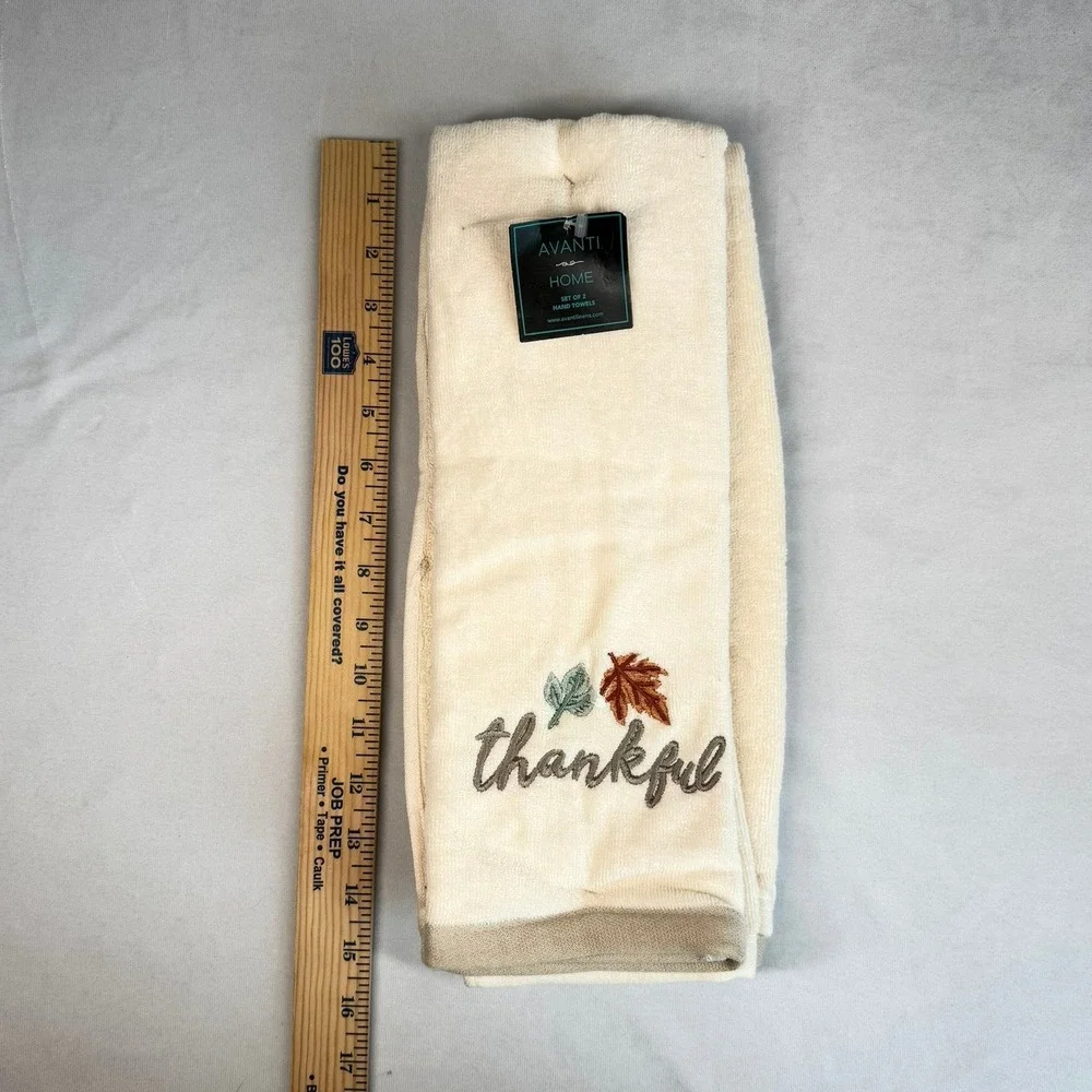 Avanti Home Hand Towels 2PK Ivory Cotton Thankful Fall Embroidered